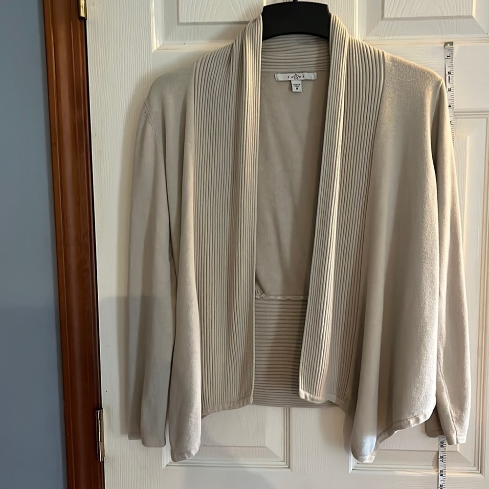 Fever-size M- Tan-asymmetrical ribbed long sleeve cardigan sweater